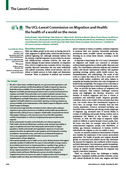 The cover of the report of the Lancet Migration Commission