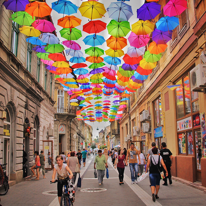 Photo of a vibrant street scene in Romania by