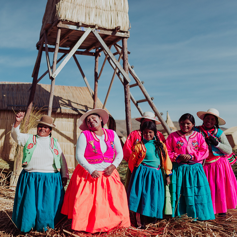 Photo of a floating village on Lake Titicaca