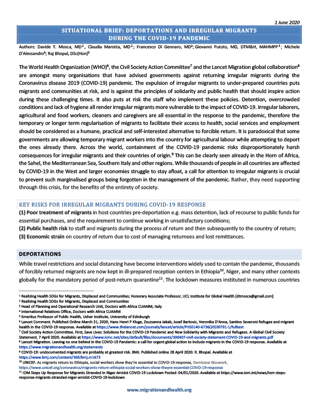 Cover of the Lancet Migration Situational Brief on Deportations & Irregular migrants – EN