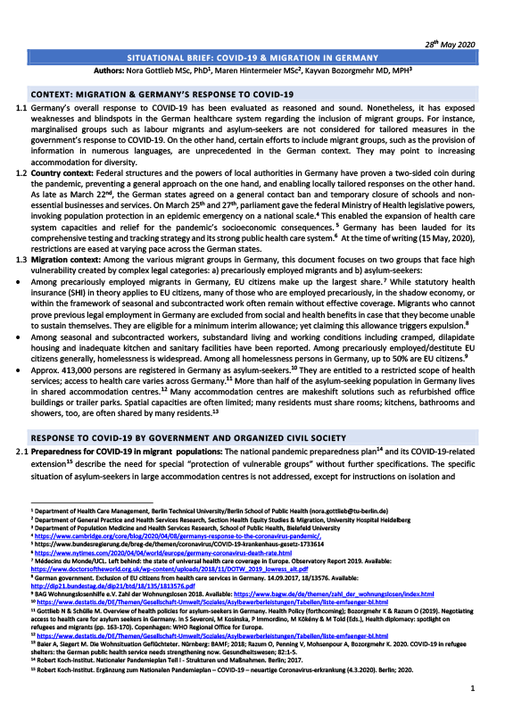 Cover of the Lancet Migration Situational Brief on Germany – EN