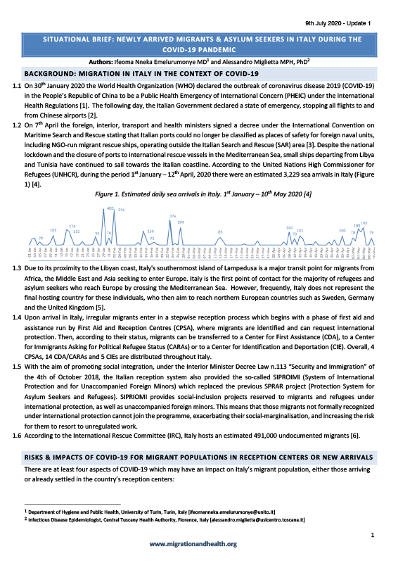 Cover of the Lancet Migration Situational Brief on Italy 01 – EN