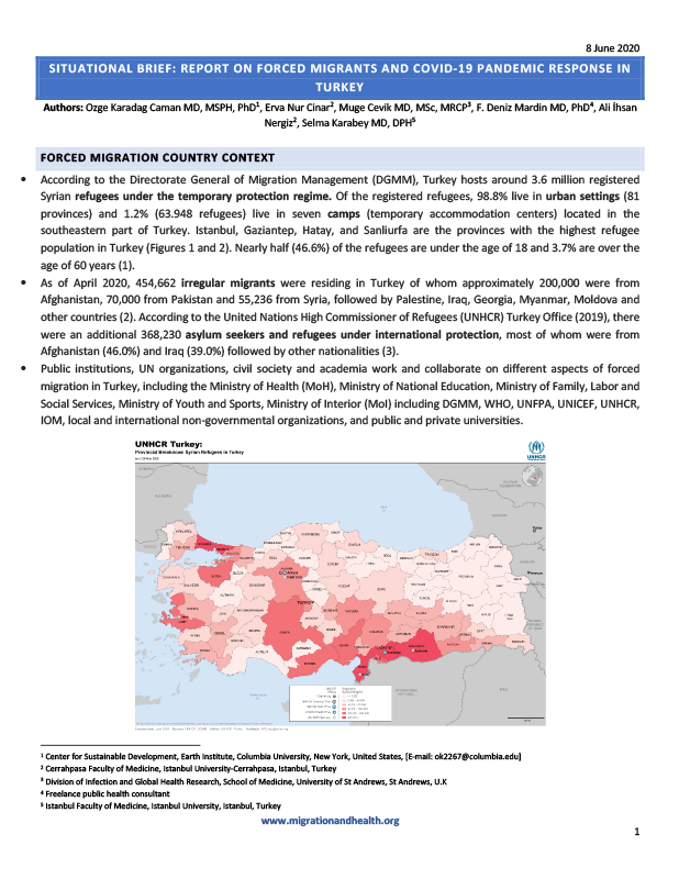 Cover of the Lancet Migration Situational Brief on Turkey – EN