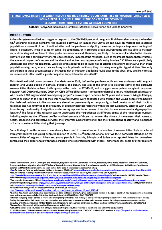 Cover of the Lancet Migration Situational Brief on Young people – EN